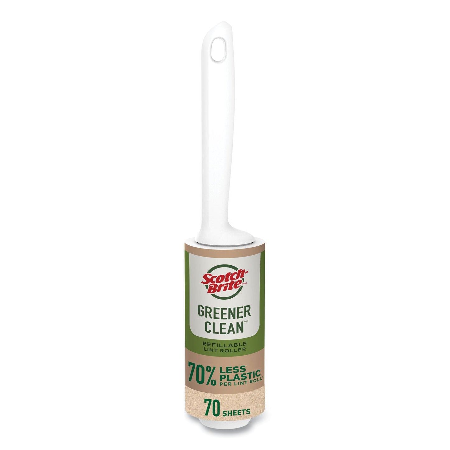 Scotch Brite Greener Clean Lint Roller, 4" x 29.4 ft, 70 Sheets/Roller (MMM841RS70)