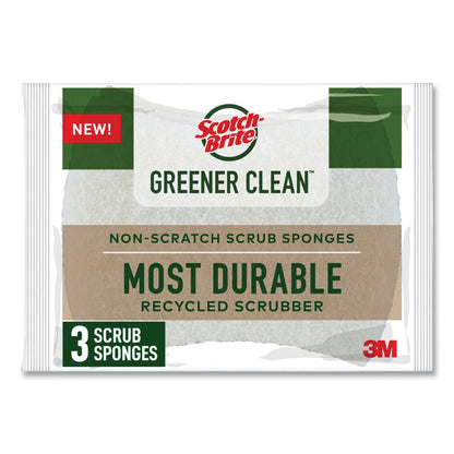 Scotch Brite Greener Clean Non-Scratch Scrub Sponge, 2.6 x 3.3, 0.7" Thick, White, 3/Pack (MMM97033UG)