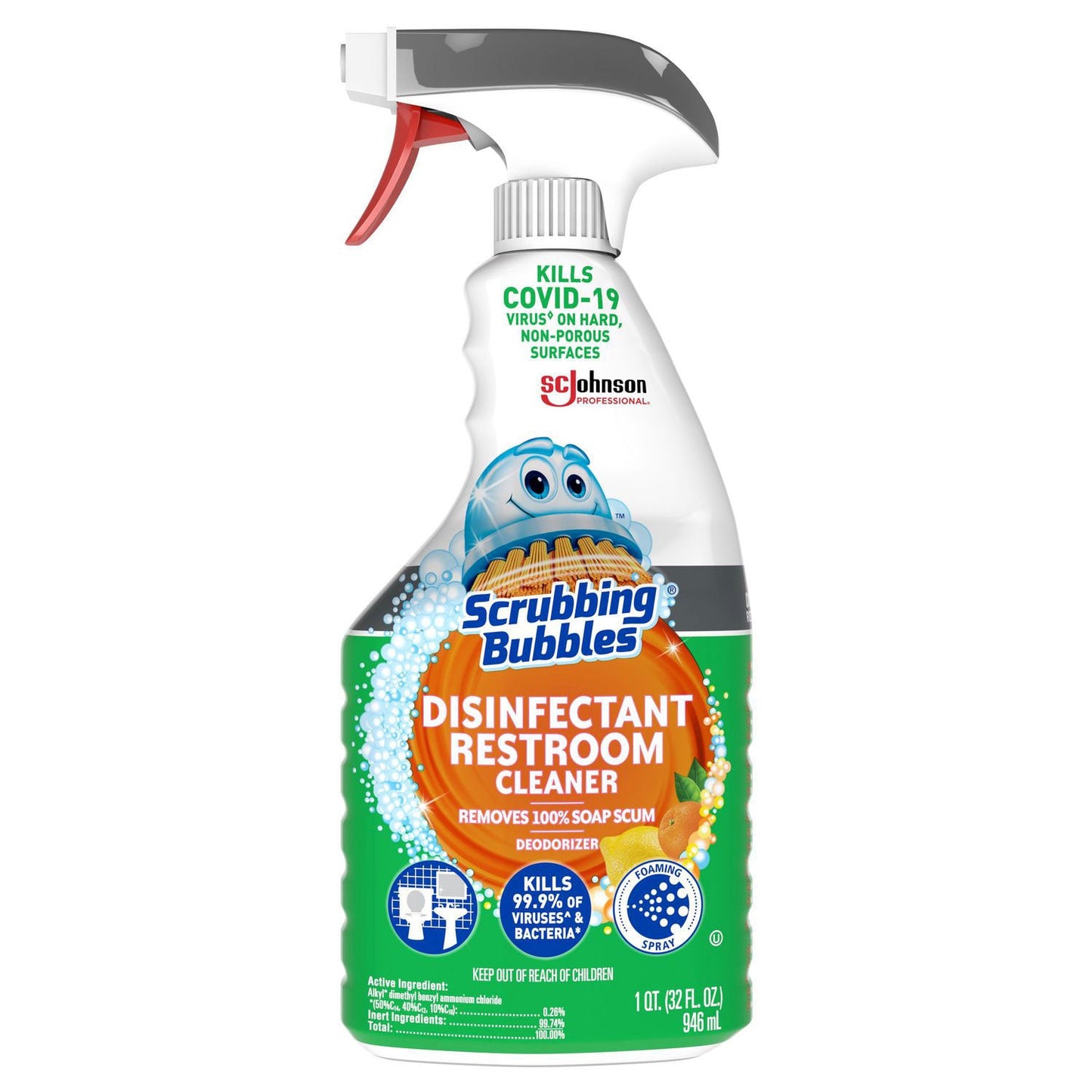 Scrubbing Bubbles Disinfectant Restroom Cleaner, Fresh Scent, 32 oz Spray Bottle, 8/Carton (SJN334879)
