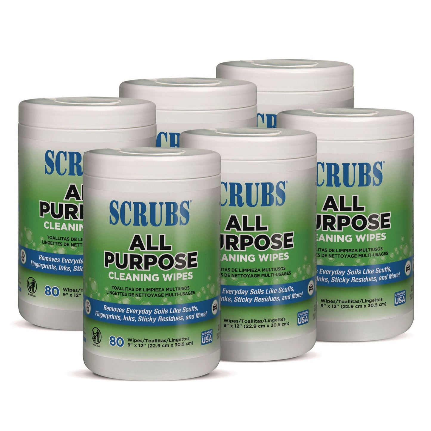 SCRUBS Multi-Surface Wipes, 9 x 12, Citrus Scent, White, 80 Wipes/Canister, 6 Canisters/Carton (ITW96580)