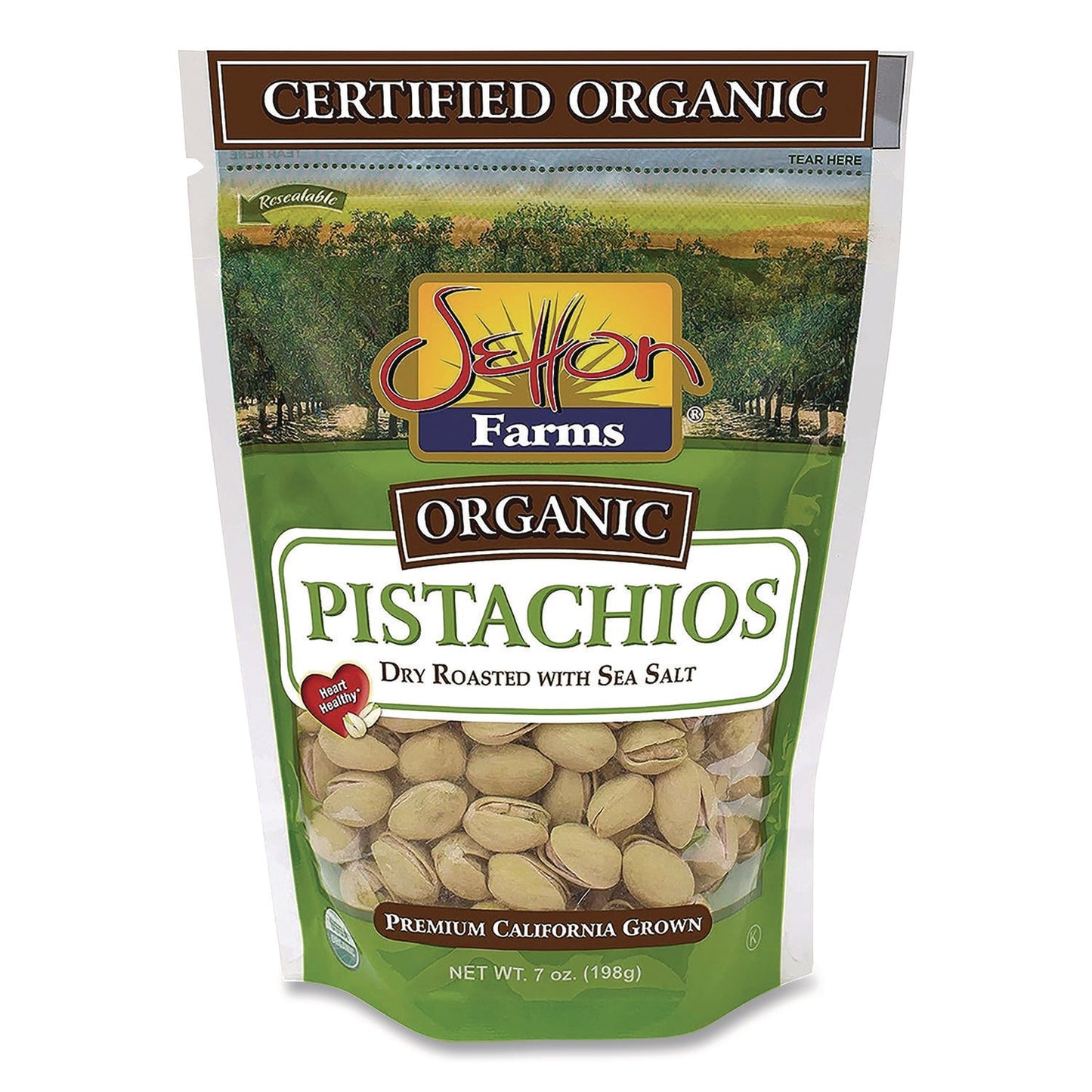 Setton Farms Organic Pistachios, Dry Roasted with Sea Salt, 7 oz Bag, 12/Carton (SEF5182)