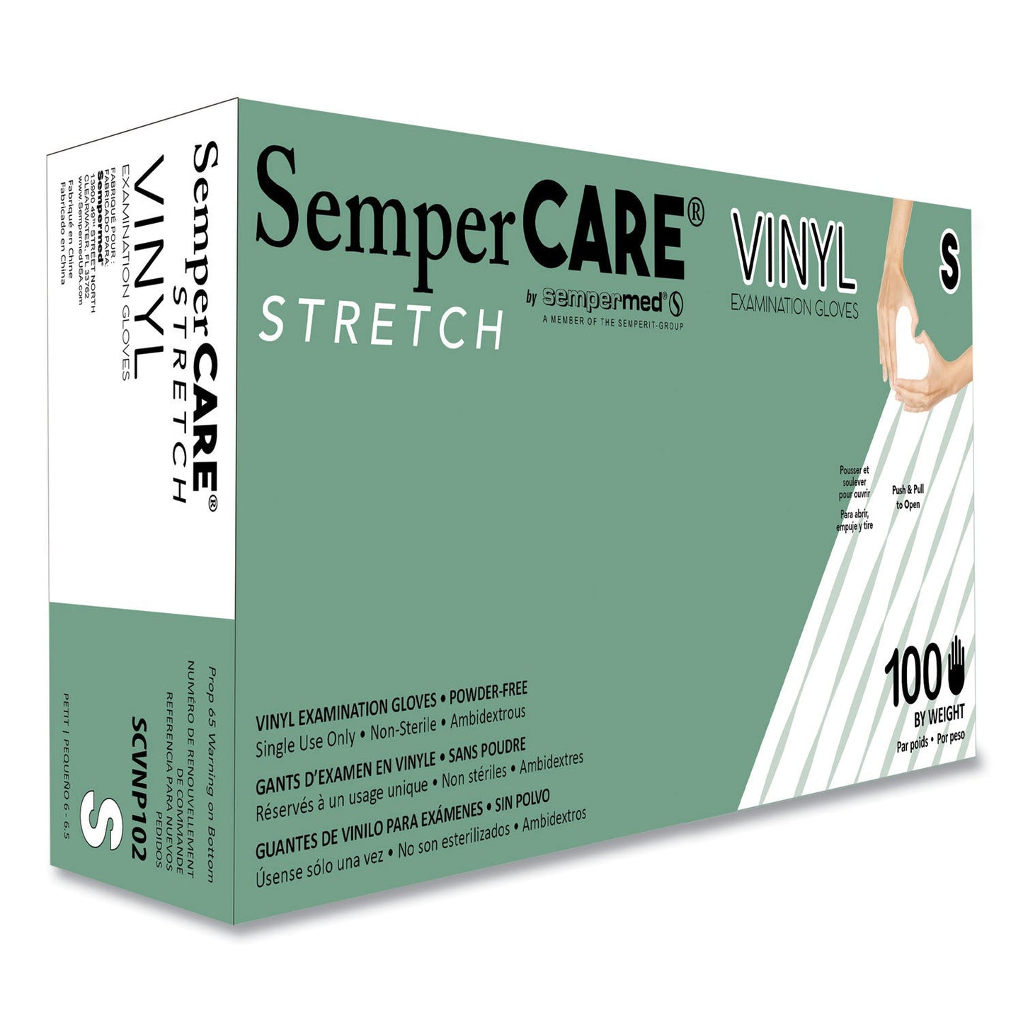 SemperCare Stretch Vinyl Examination Gloves, Cream, Small, 100/Box (SEZSCVNP102BX)