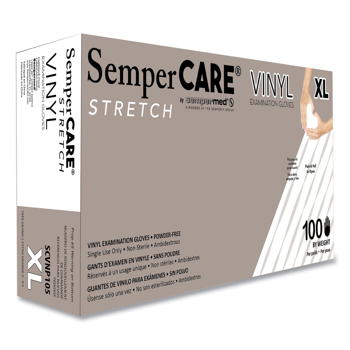 SemperCare Stretch Vinyl Examination Gloves, Cream, X-Large, 100/Box (SEZSCVNP105BX)