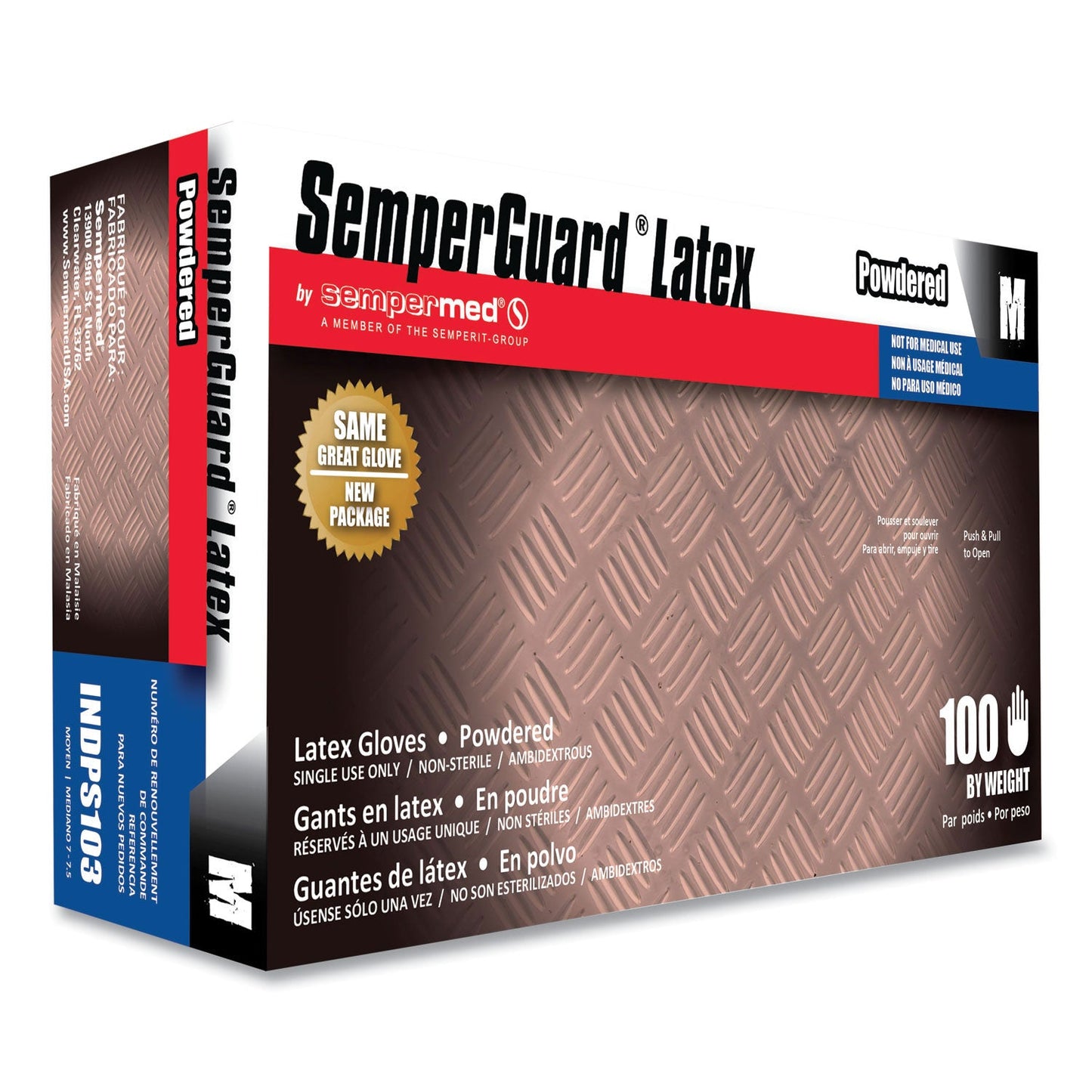 SemperGuard Latex Powdered Gloves, Cream, Medium, 100/Box (SEZINDPS103BX)