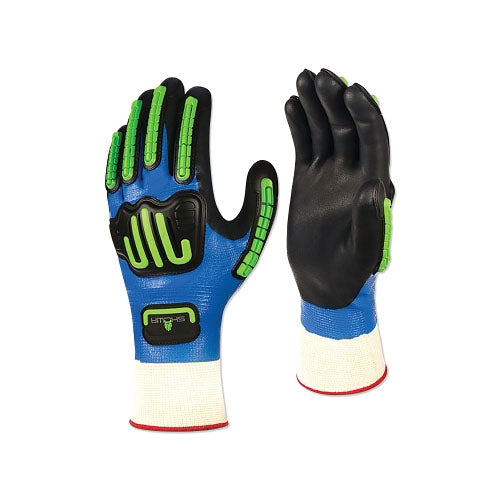 Showa 377-IP Impact Protection Nitrile/Nitrile Foam Coated Gloves, X-Large, Black/Blue/Fluorescent Green/White (845-377IPXL-09)
