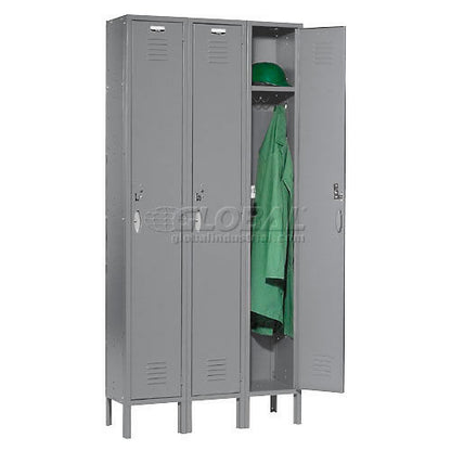 Global Industrial Capital 1-Tier 3 Door Locker, 36"W x 18"D x 78"H, Gray, Assembled (WB652141GY)