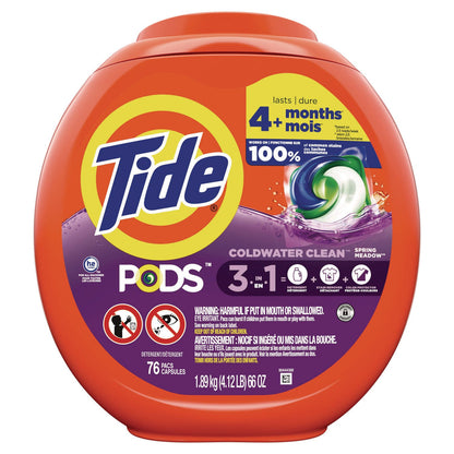 Tide PODS Laundry Detergent, Spring Meadow, 66 oz Tub, 76 Pacs/Tub (PGC09166EA)