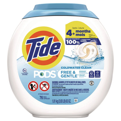 Tide PODS Laundry Detergent, Free and Gentle, 63 oz Tub, 76 Pacs/Tub (PGC09488EA)