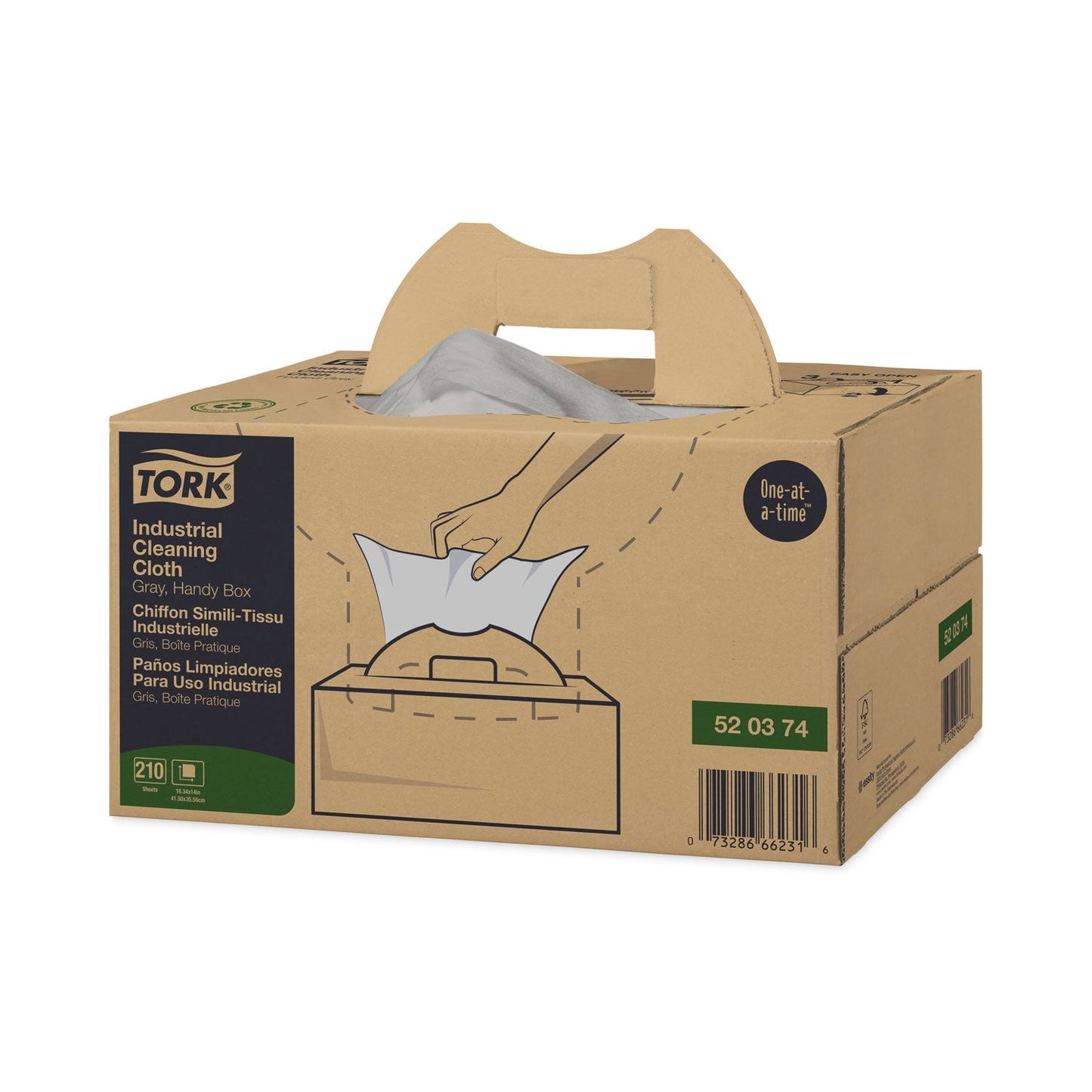 Tork Industrial Cleaning Cloths, 1-Ply, 16.34 x 14, Gray, 210 Wipes/Box (TRK520374)