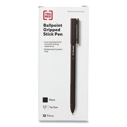 TRU RED Gripped Ballpoint Pen, Stick, Medium 1 mm, Black Ink, Black Barrel, Dozen (TUD24328148)