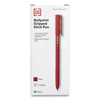 TRU RED Gripped Ballpoint Pen, Stick, Medium 1 mm, Red Ink, Red Barrel, Dozen (TUD24328151)