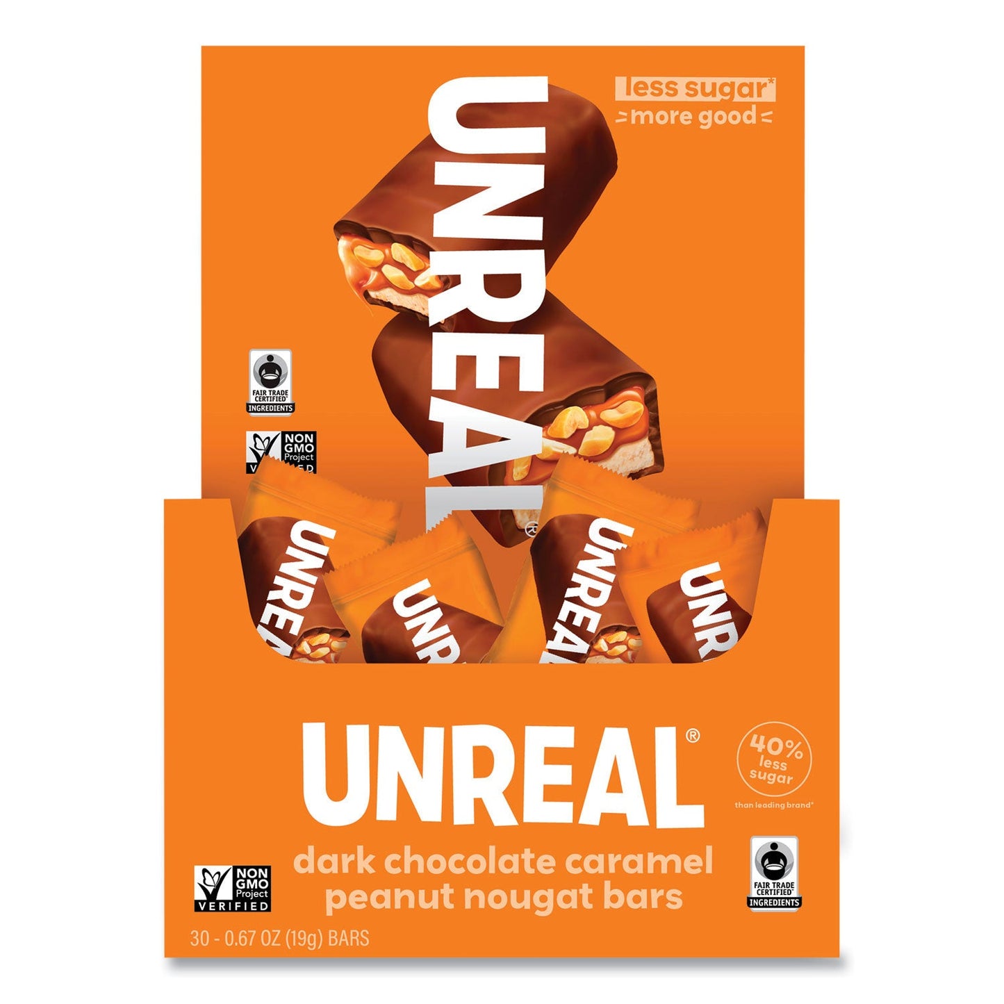 Unreal Dark Chocolate Caramel Peanut Nougat Bars, 0.67 oz Individually Wrapped, 40/Pack (GRR22002090)