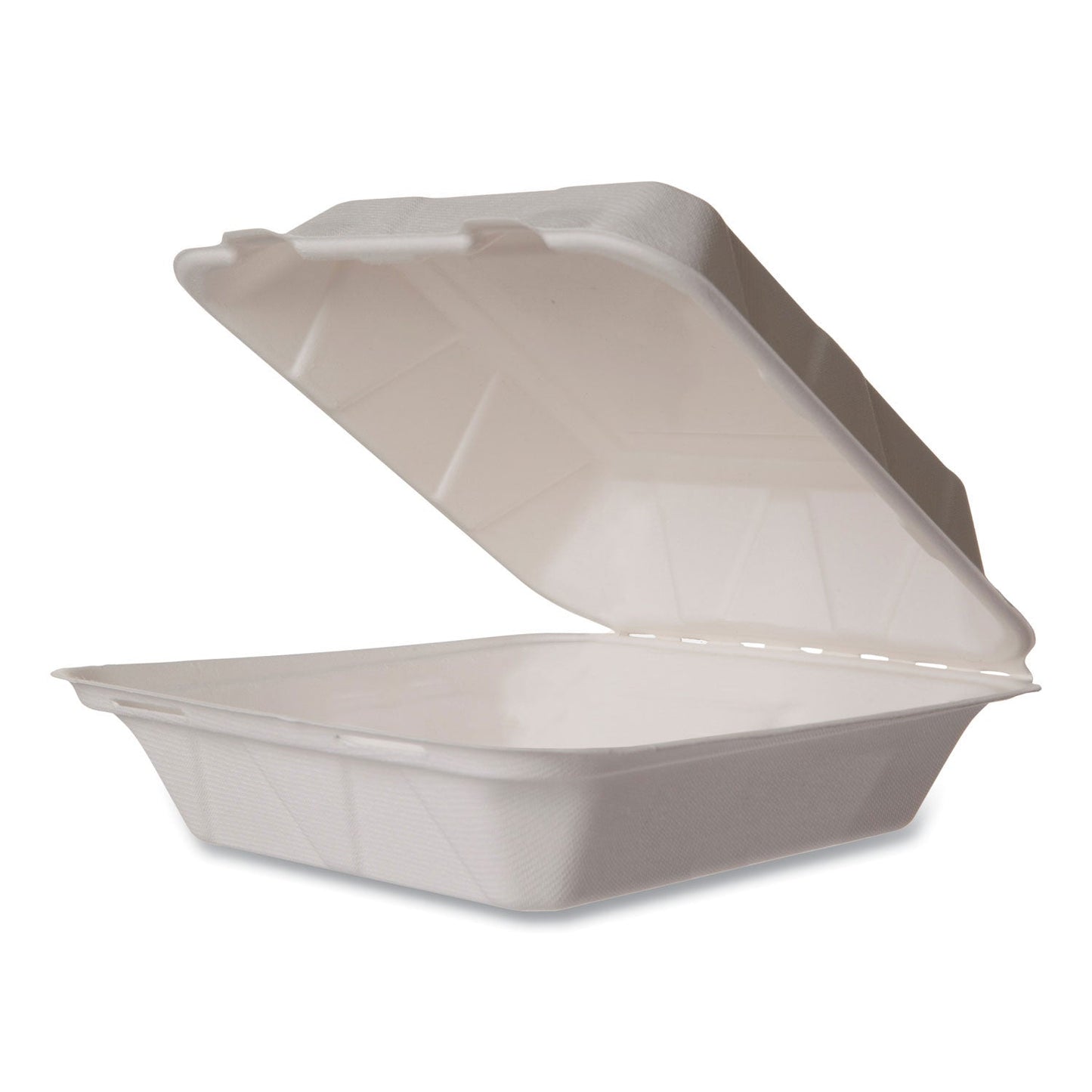 Vegware White Molded Fiber Clamshell Container, 8 x 17 x 2, White, Sugarcane, 200/Carton (VEGWHBRG8HW)