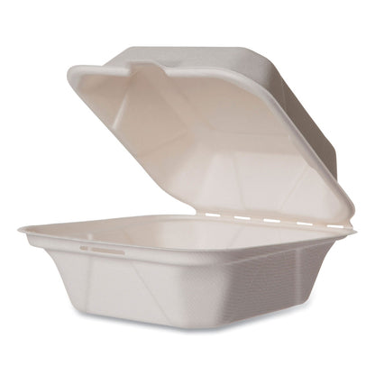 Vegware White Molded Fiber Clamshell Containers, 6 x 12 x 2, White, Sugarcane, 400/Carton (VEGWHBRG6HW)