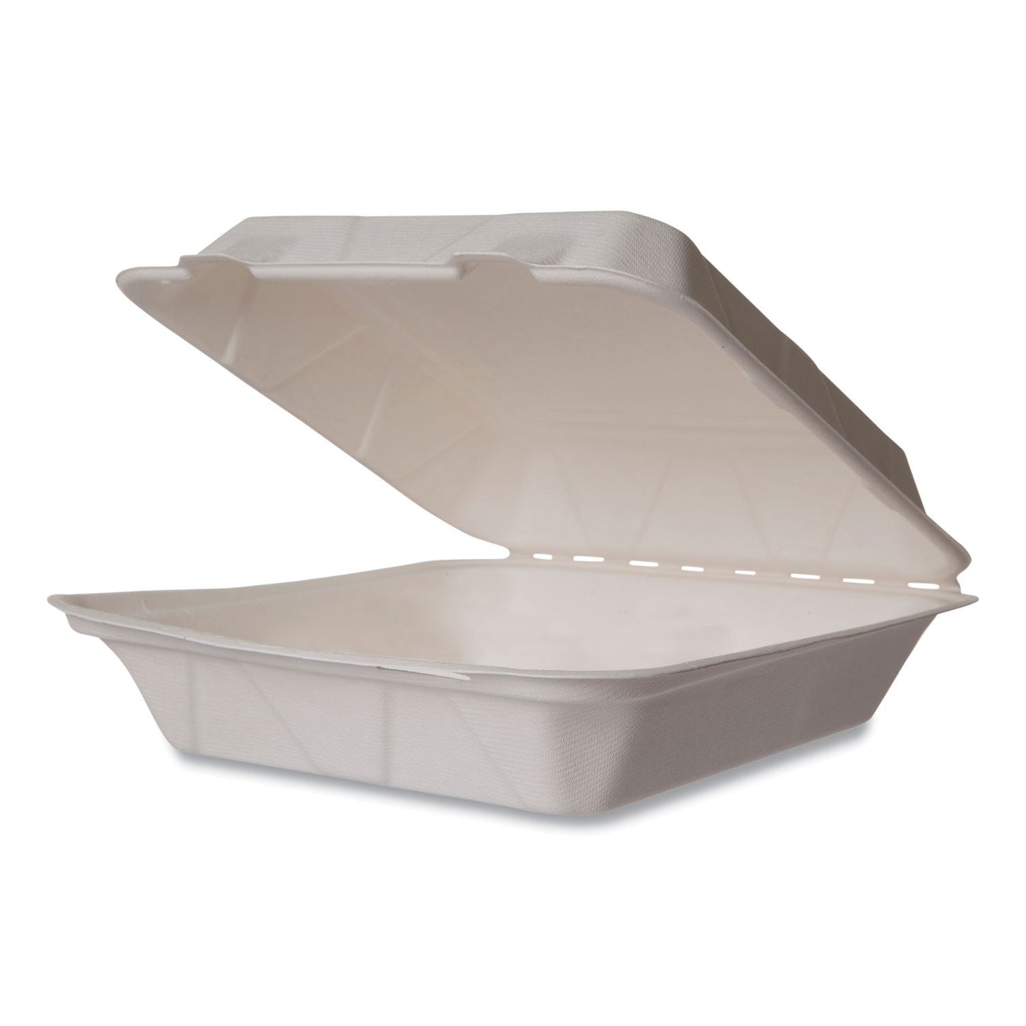 Vegware White Molded Fiber Clamshell Containers, 9 x 18 x 2, White, Sugarcane, 200/Carton (VEGWHBRG9HW)