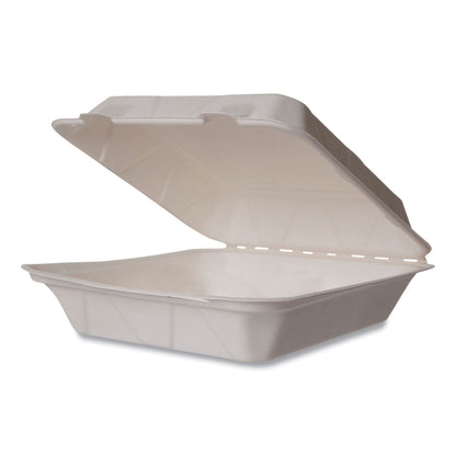 Vegware White Molded Fiber Clamshell Containers, 9 x 18 x 2, White, Sugarcane, 200/Carton (VEGWHBRG9HW)