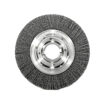 Weiler Medium-Face Crimped Wire Wheel, 10 in dia x 1-1/8 in W Face, 0.0118 in Stainless Steel Wire, 3600 RPM (804-06530)